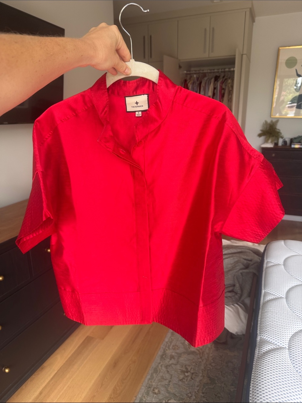 Tucker Bright Red Short-Sleeve Silk Top